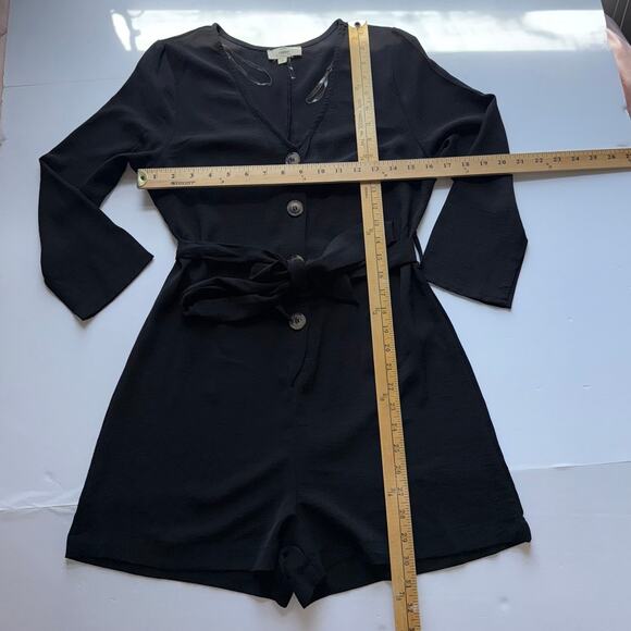 Entro Black Romper Women’s S Button Front Tie Waist 3/4 Sleeve One Piece Casual - Picture 16 of 16